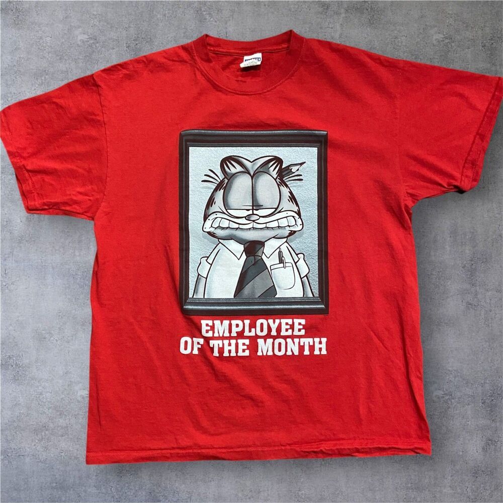 Jerzees Vintage Y2K Garfield Employee Of The Month Red T-Shirt Men's Size XL